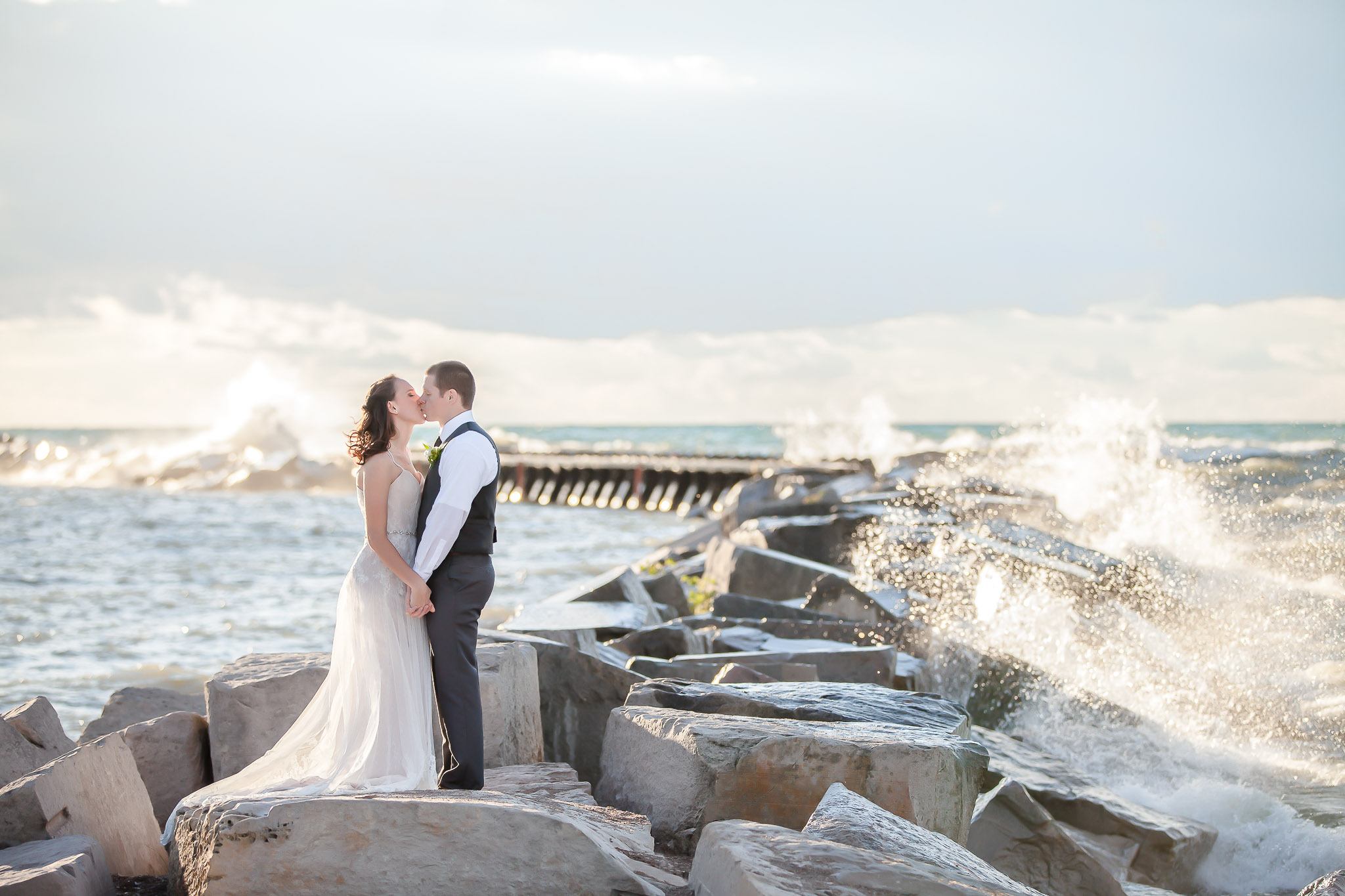 Couple Kissing in New Buffalo Beach - New Buffalo Michigan Wedding Photographer - Toni Jay Photography